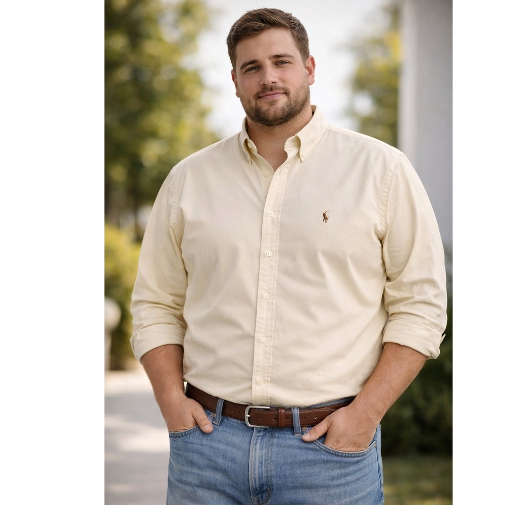 Polo Ralph Lauren Yarmouth Shirt Mens 17 34 Yellow Oxford Button Down Long Slv